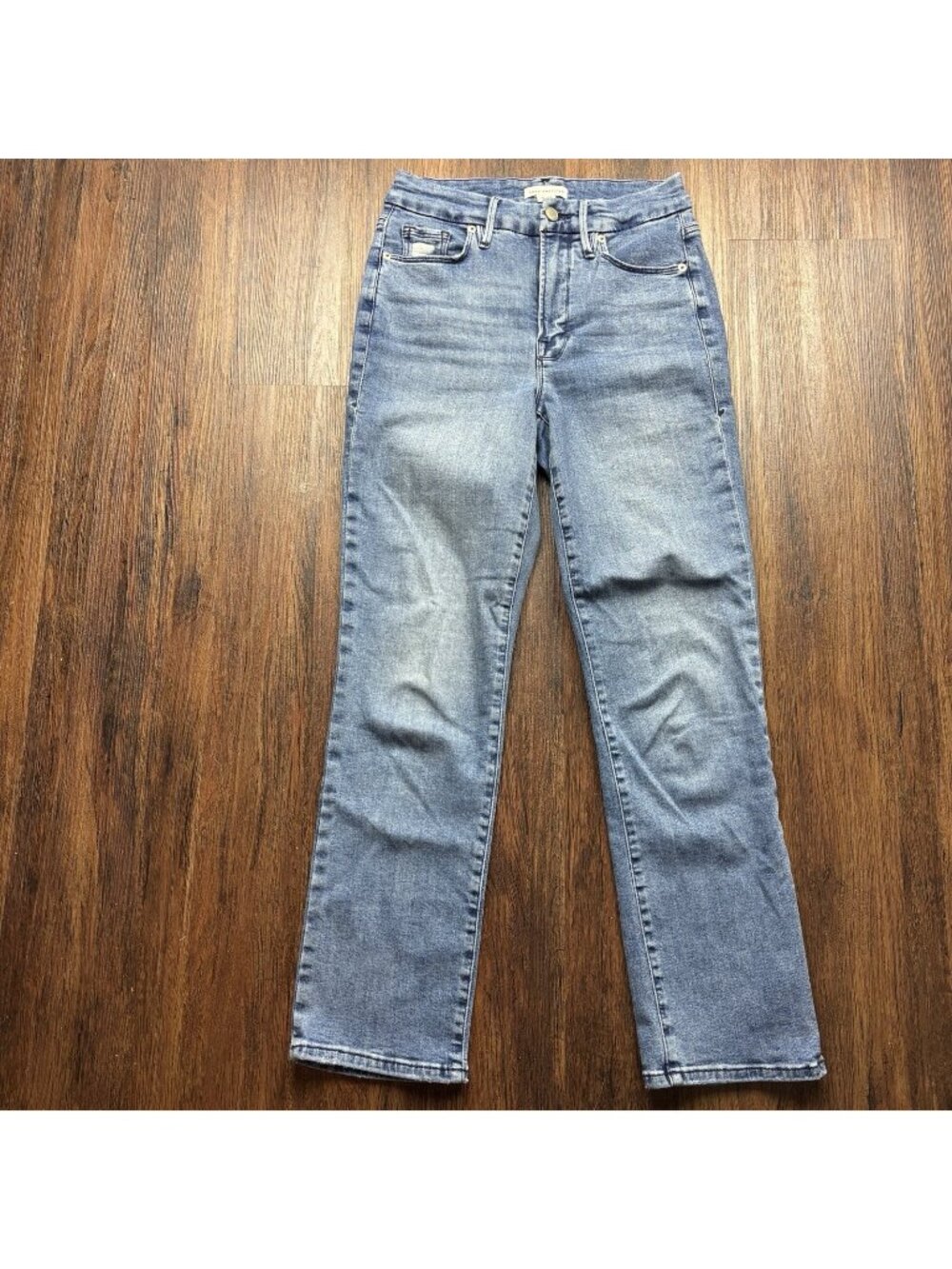 Good American Good Legs Straight Jeans Split Pocket Light Wash Size 6/28